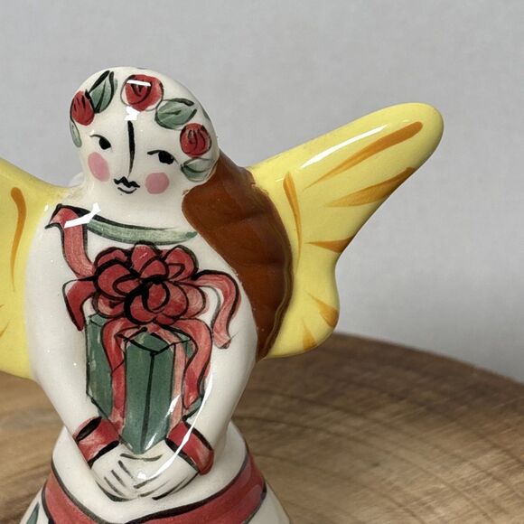 Vintage White Dog Pottery Christmas Angel Poinsettia Gift Figurine Candle Holder - Picture 3 of 14